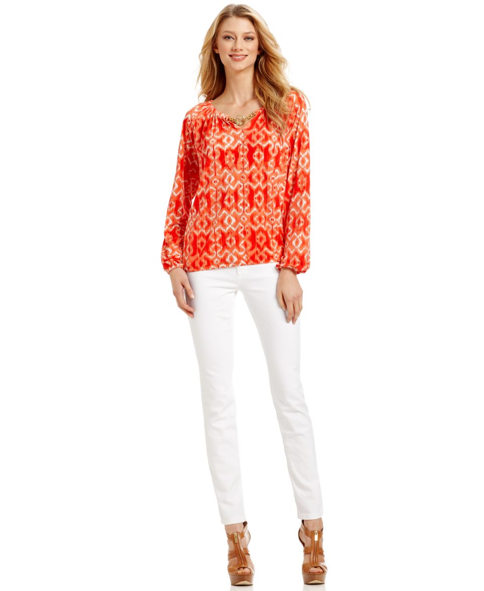 MICHAEL Michael Kors Petite Long Sleeve Printed Shirt & Skinny White