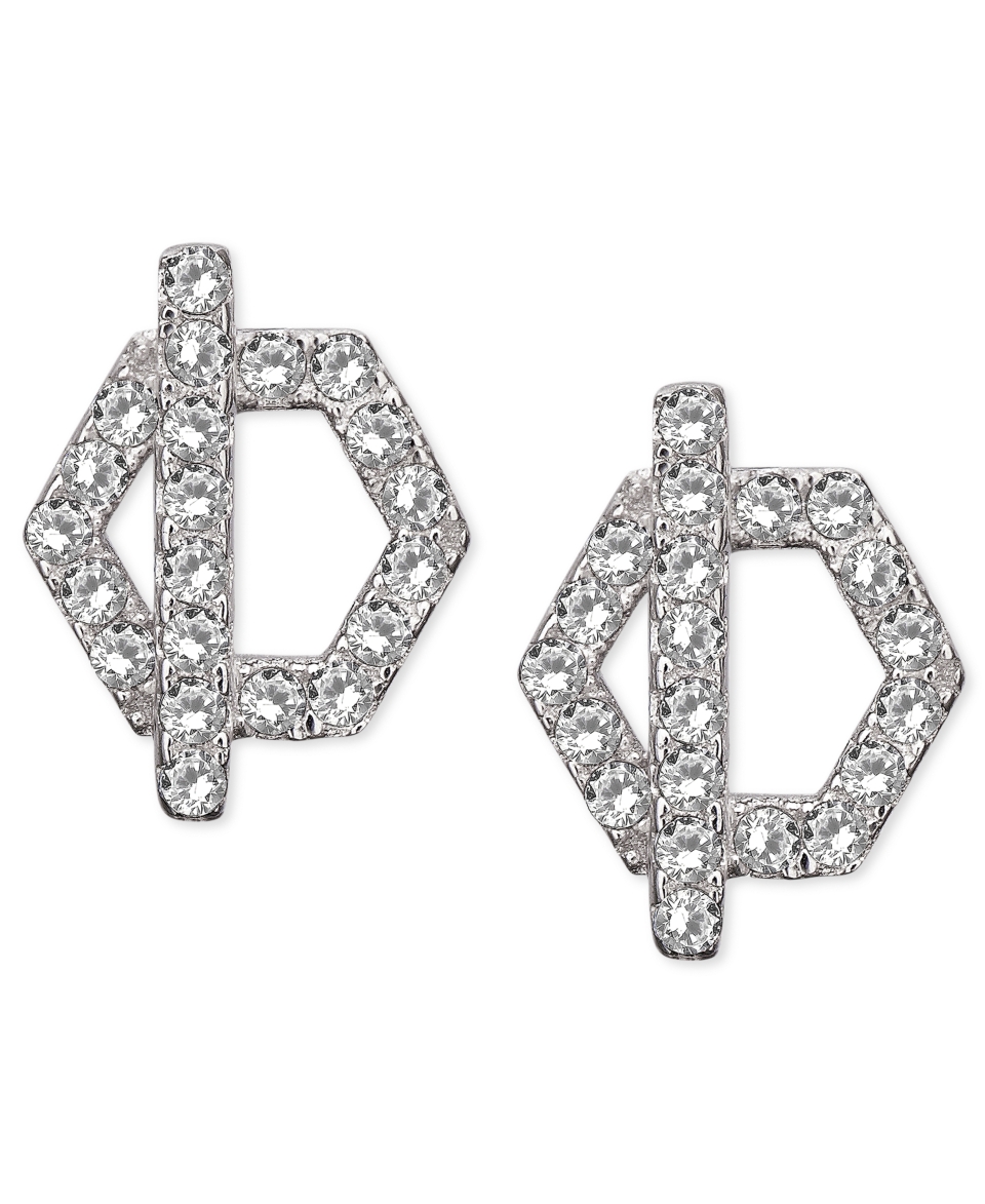 CRISLU Earrings, Platinum Over Sterling Silver Cubic Zirconia Hexagon