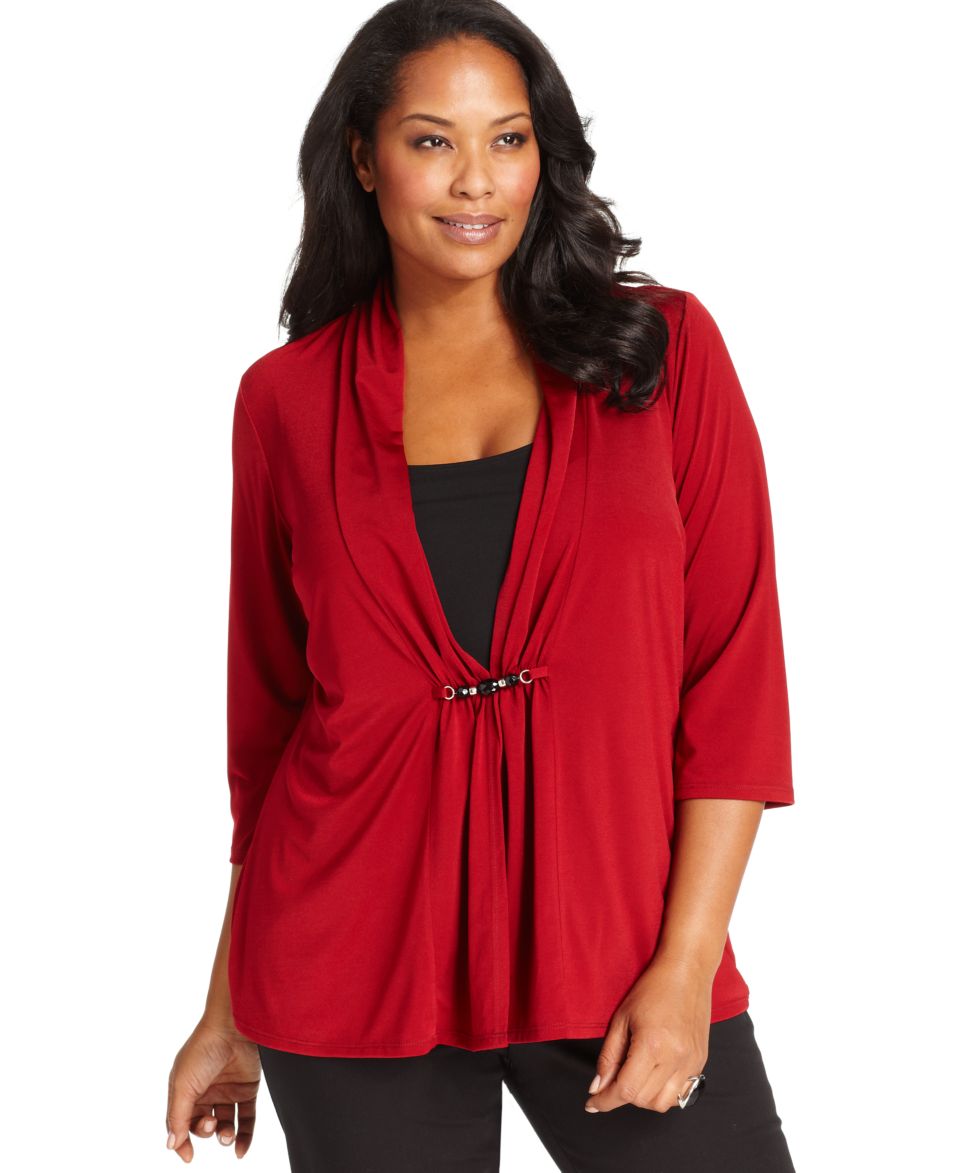 Grace Elements Plus Size Top, Long Sleeve Faux Wrap   Plus Size Tops