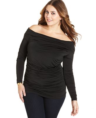 Baby Phat Plus Size Top, Long-Sleeve Off-The-Shoulder - Tops - Plus ...
