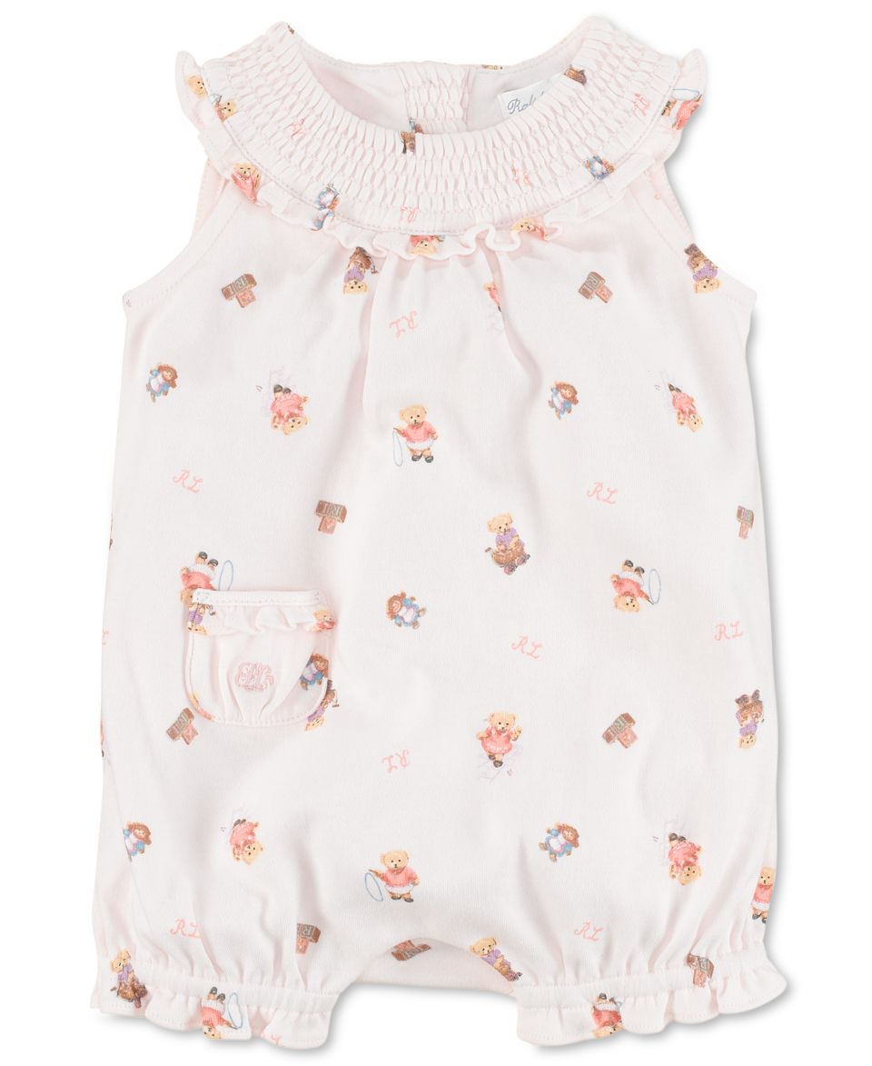 Ralph Lauren Baby Shortall, Baby Girls Interlock Bear Bubble Shortall