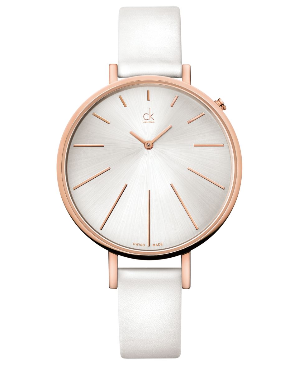 ck Calvin Klein Watch, Womens Swiss Accent White Leather Strap 41mm