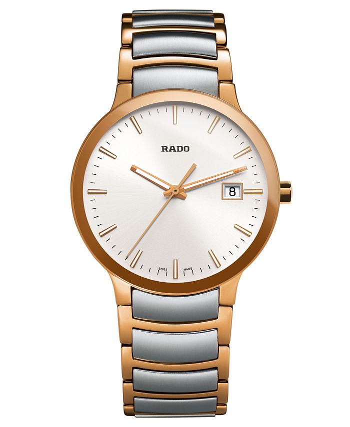 Rado Watch Men S Swiss Centrix Two Tone Stainless Steel Bracelet 38mm R30554103 Reviews All Fine Jewelry Jewelry Watches Macy S
