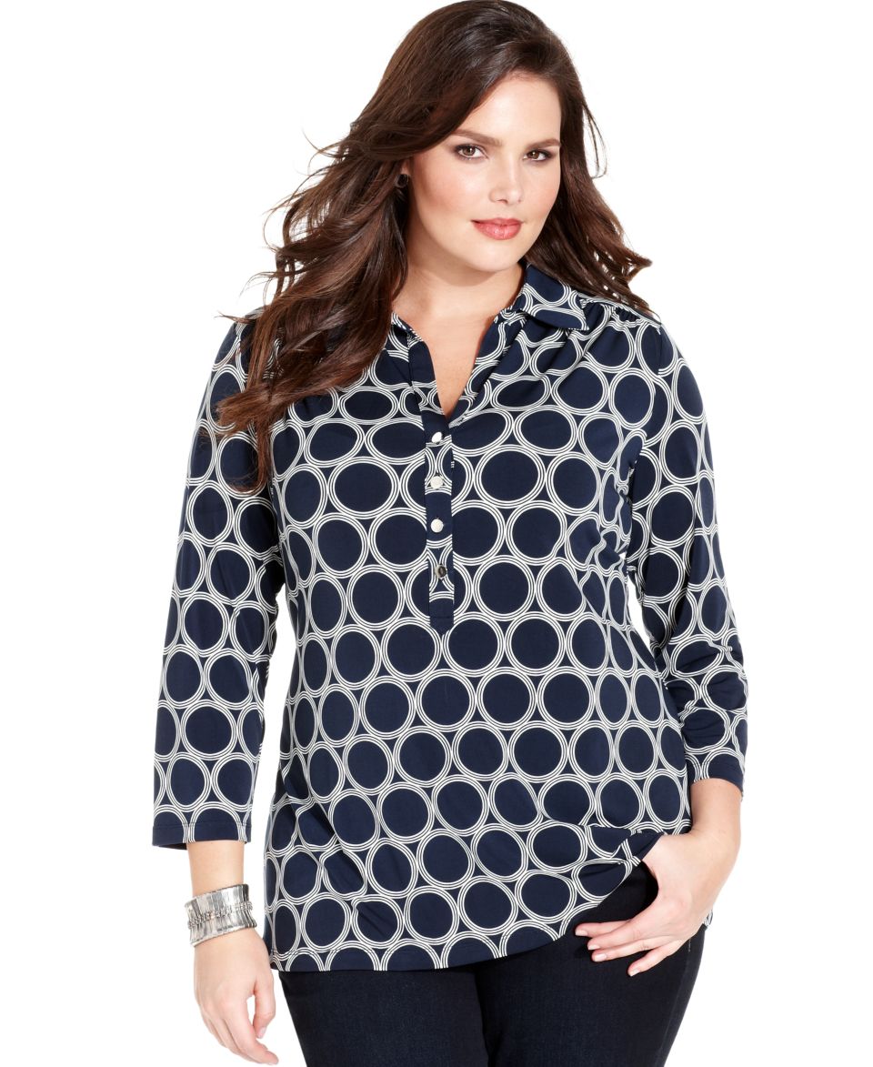 Charter Club Plus Size Top, Three Quarter Sleeve Link Print Shirt