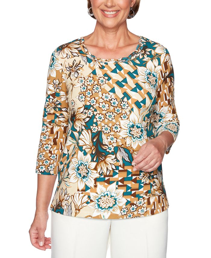 Alfred Dunner Classics Floral Patchwork Print Knit Top & Reviews - Tops ...