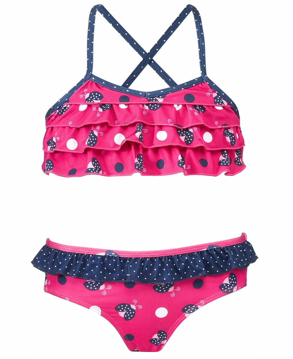 Pink Platinum Kids Swimwear, Toddler Girls Ladybug Ruffled Bikini