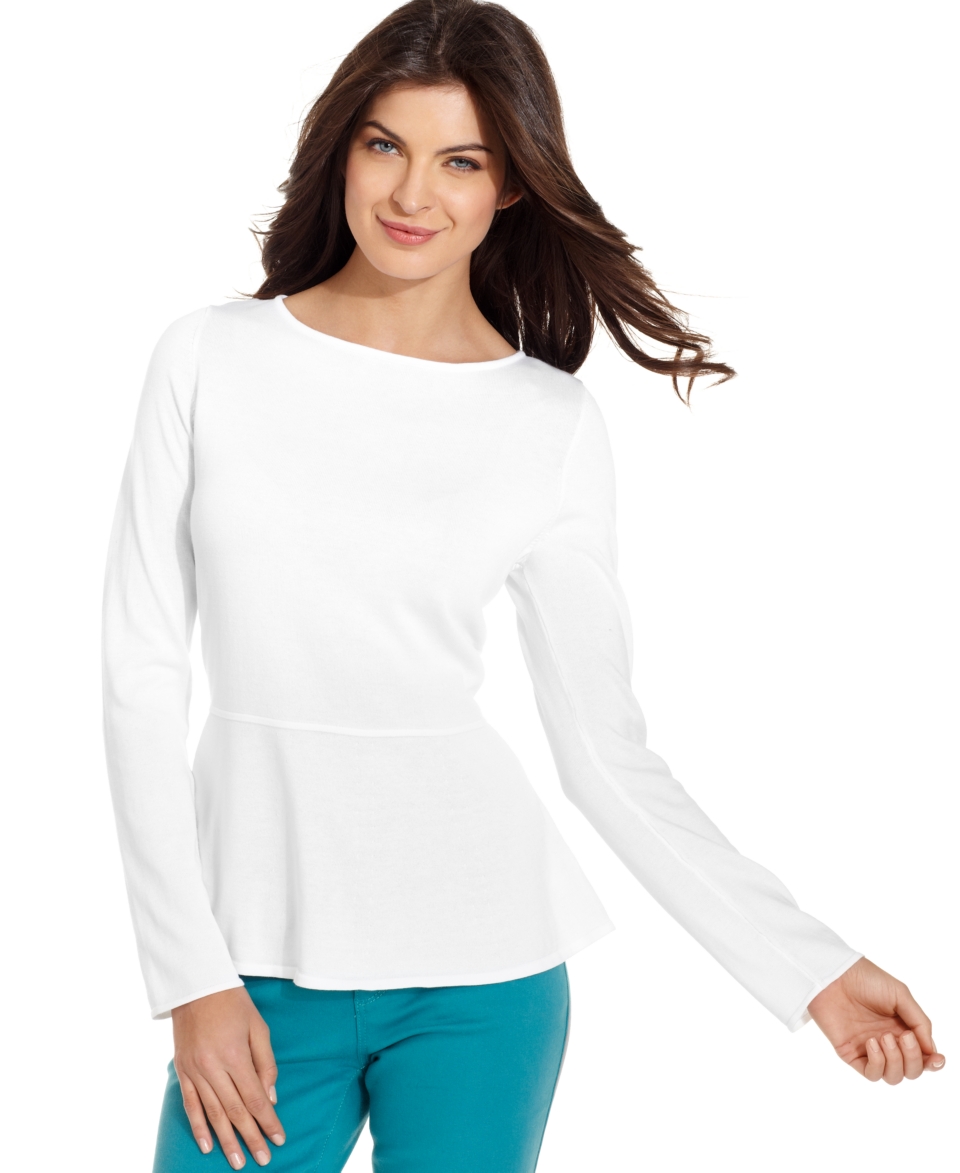 Jones New York Top, Long Sleeve Peplum   Womens Sweaters