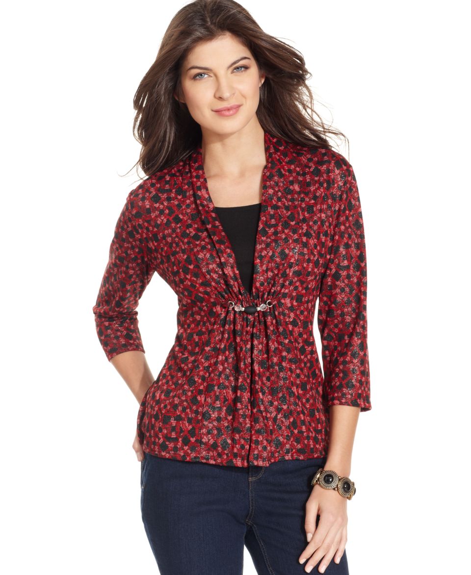 Elementz Petite Top, Three Quarter Sleeve Layered Printed   Womens