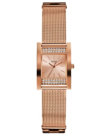 GUESS Watch, Women's Rose Gold-Tone Stainless Steel Mesh Bracelet ...