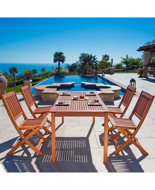 Vifah Malibu Outdoor 5 Piece Wood Patio Dining Set With Folding Chairs Reviews Furniture Macy S