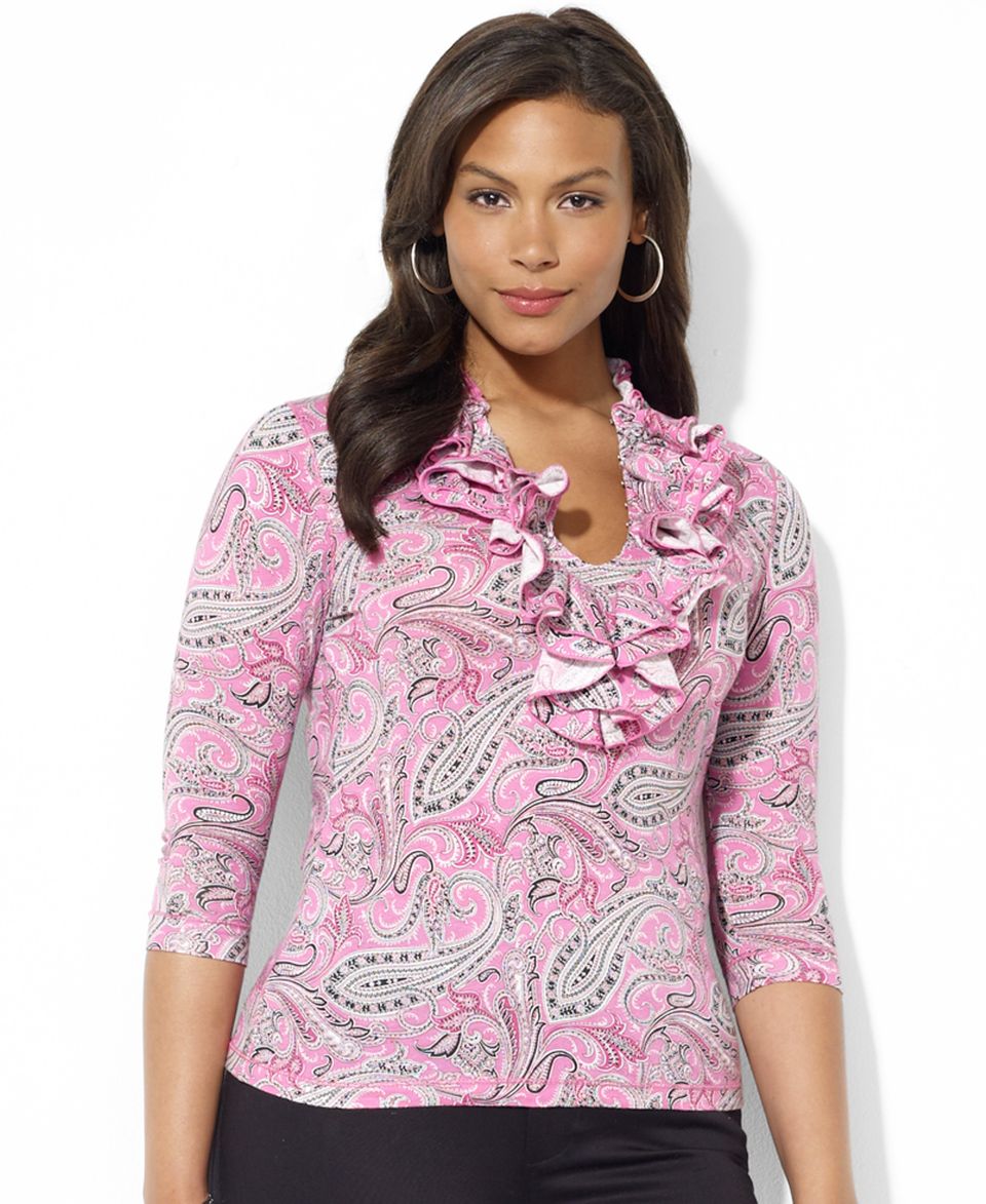 Lauren Ralph Lauren Plus Size Top, Three Quarter Sleeve Paisley Print