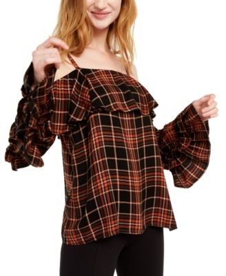 cold shoulder plaid top