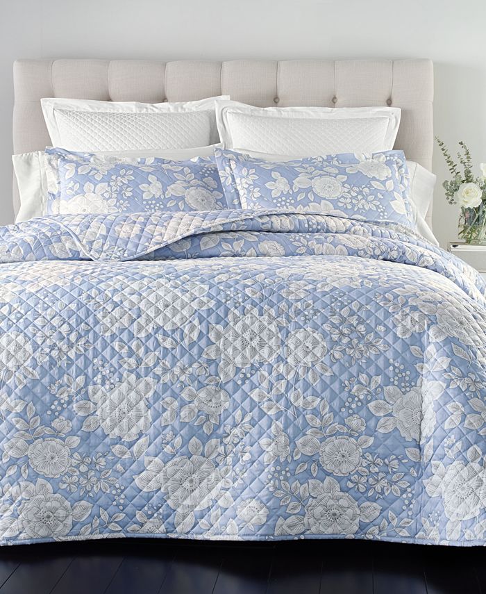 Charter Club Cotton 210-Thread Count Quilted Printed Coverlet and Sham