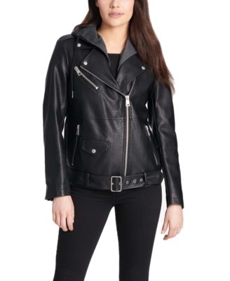 Hooded Faux-Leather Moto Jacket 