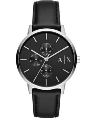 armani exchange men's black leather strap watch