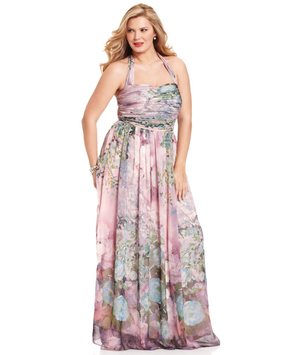 Adrianna Papell Plus Size Dress, Sleeveless Floral Print Pleated