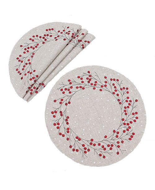 Manor Luxe Holly Berry Wreath Embroidered Christmas Placemats 16 Round Set Of 4 Reviews Table Linens Dining Macy S