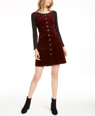 maroon corduroy overall dress