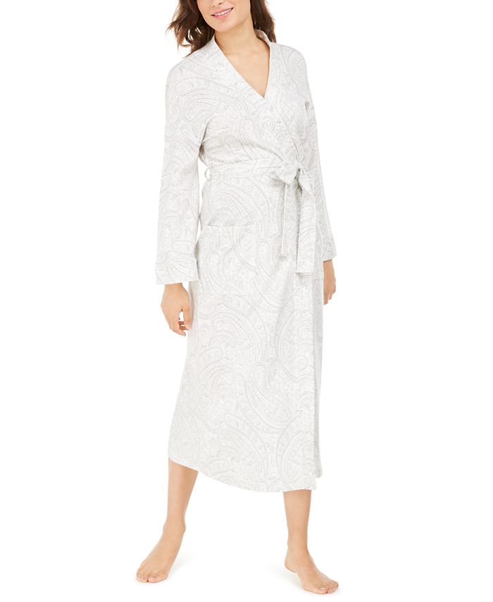 Charter Club Printed Cotton Long Knit Robe, Created for Macy's