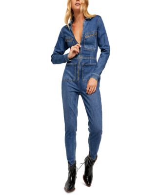 macy's blue jean jumpsuit