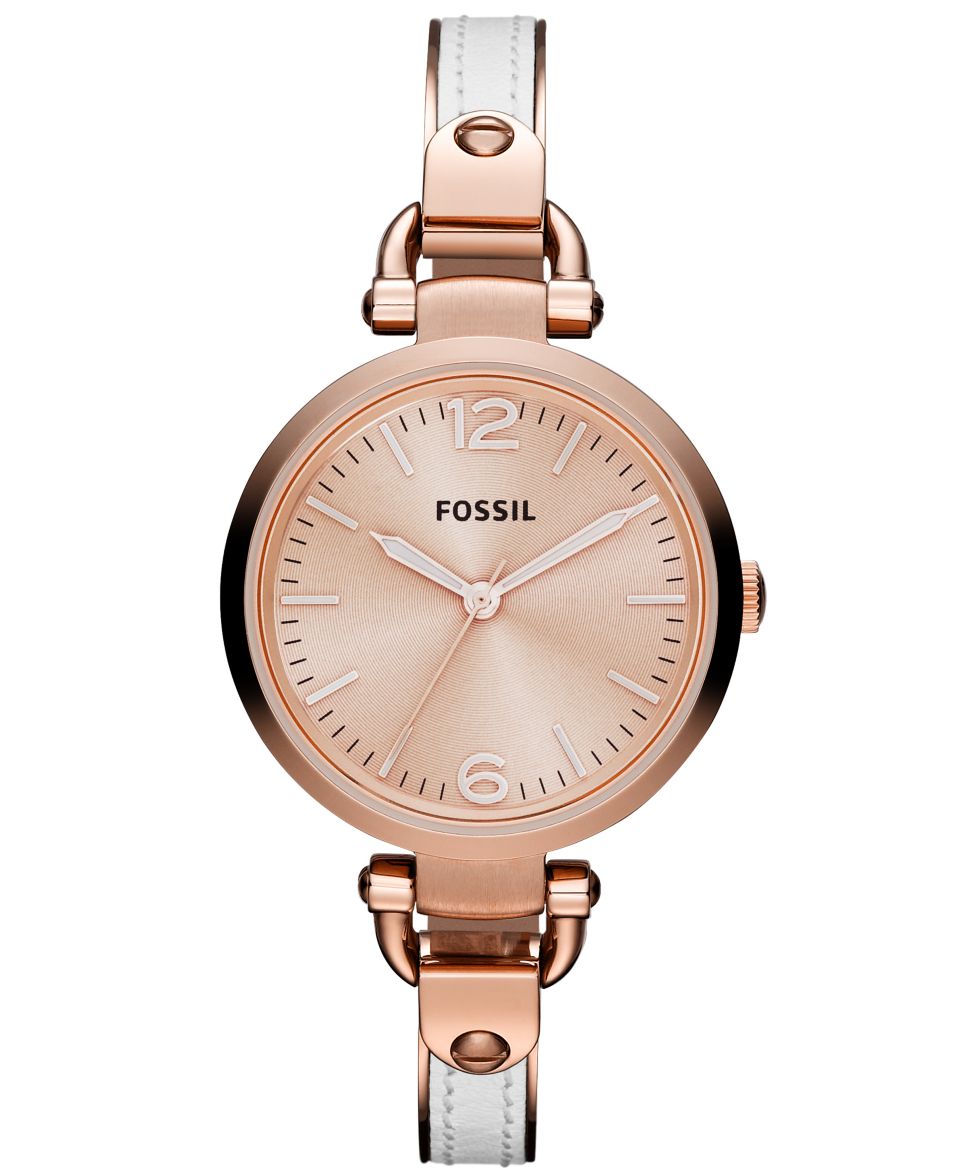 Fossil Womens Georgia White Leather and Rose Gold Tone Stainless Steel Bangle Bracelet Watch 32mm ES3261   Watches   Jewelry & Watches