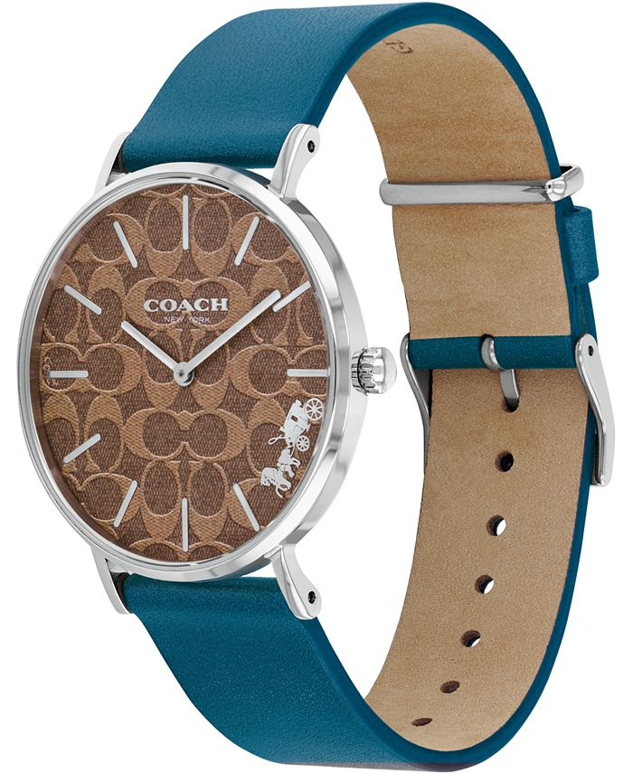 COACH Women's Perry Blue Leather Strap Watch 36mm, Created for Macy's