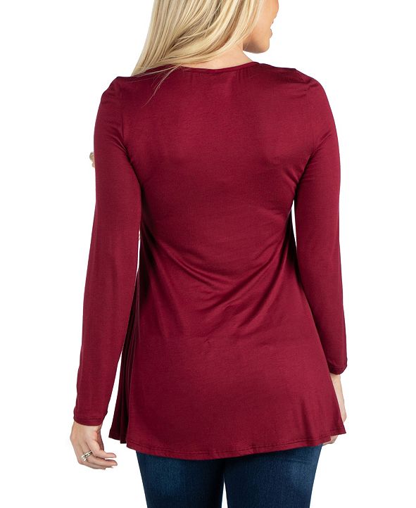 24seven Comfort Apparel Long Sleeve Solid Color Swing Style Flared ...