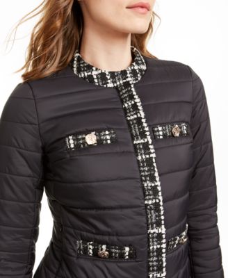 anne klein tweed trim puffer jacket