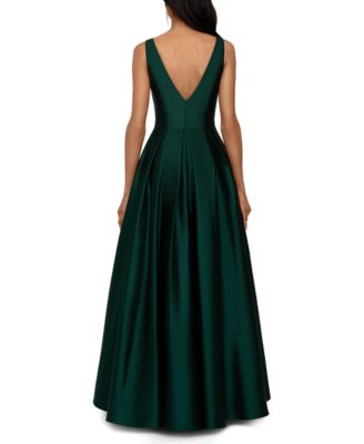 betsy & adam satin fit & flare gown
