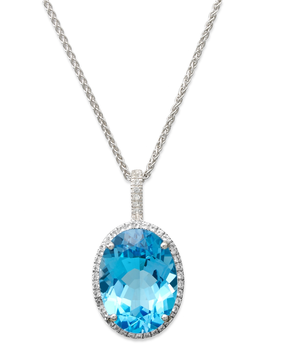Sterling Silver Necklace, Blue Topaz (20 ct. t.w.) and White Topaz (3/8 ct. t.w.) Large Oval Pendant   Necklaces   Jewelry & Watches