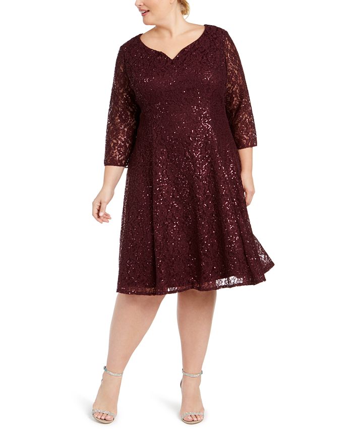 connected plus size sequined lace gown