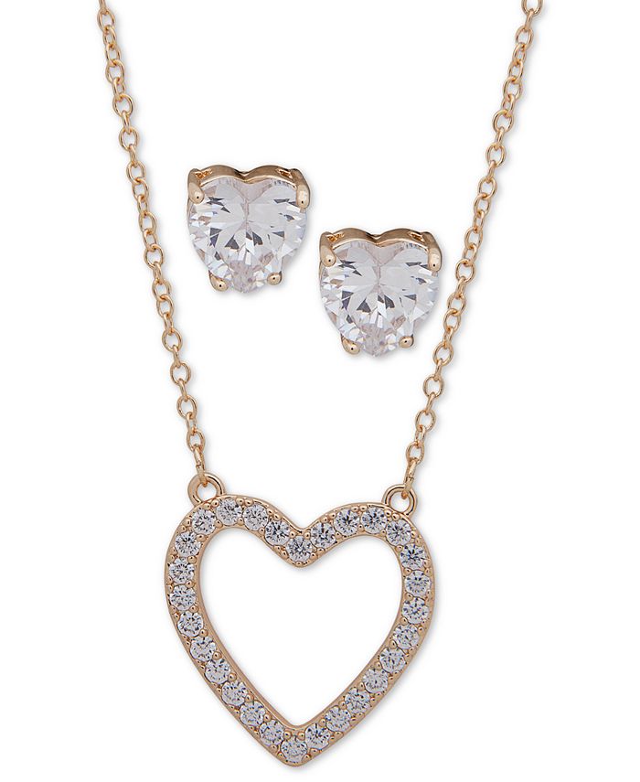 Anne Klein Gold Tone Crystal Heart Pendant Necklace Stud Earrings Set 16 3 Extender Reviews Fashion Jewelry Jewelry Watches Macy S Women's gold huggie hoop earrings. gold tone crystal heart pendant necklace stud earrings set 16 3 extender