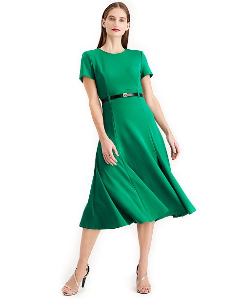Calvin Klein Belted A Line Midi Dress Reviews Dresses Women Macy S