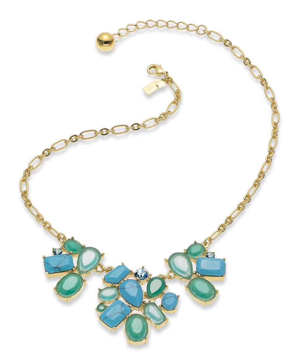 kate spade new york Necklace, Gold Tone Turquoise Crystal Fiesta Mini Bib Necklace   Fashion Jewelry   Jewelry & Watches