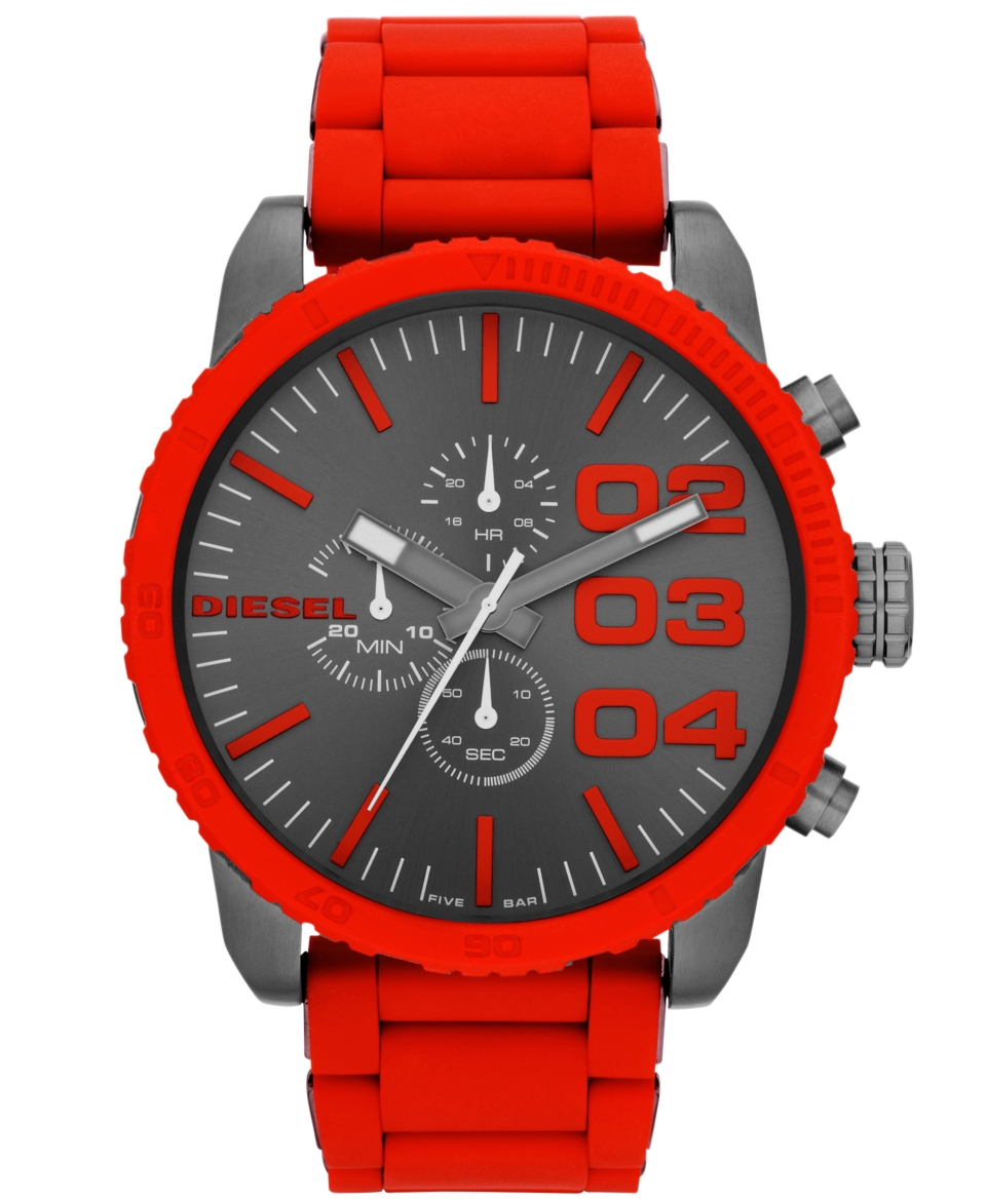 Diesel Watch, Mens Chronograph Red Silicone Wrapped Stainless Steel Bracelet 52mm DZ4289   Watches   Jewelry & Watches