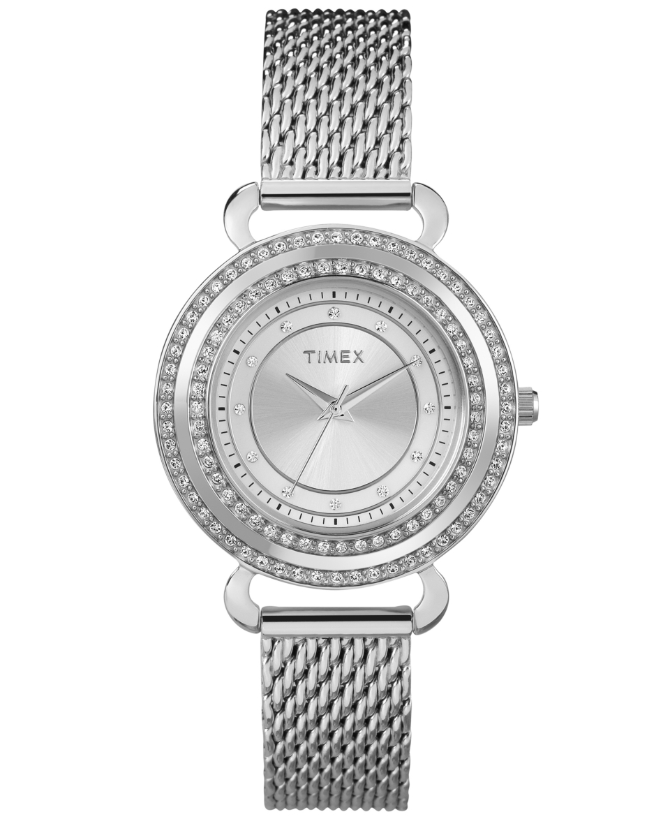 Timex Watch, Womens Premium Originals Crystals Stainless Steel Mesh Bracelet 33mm T2P231AB   Watches   Jewelry & Watches