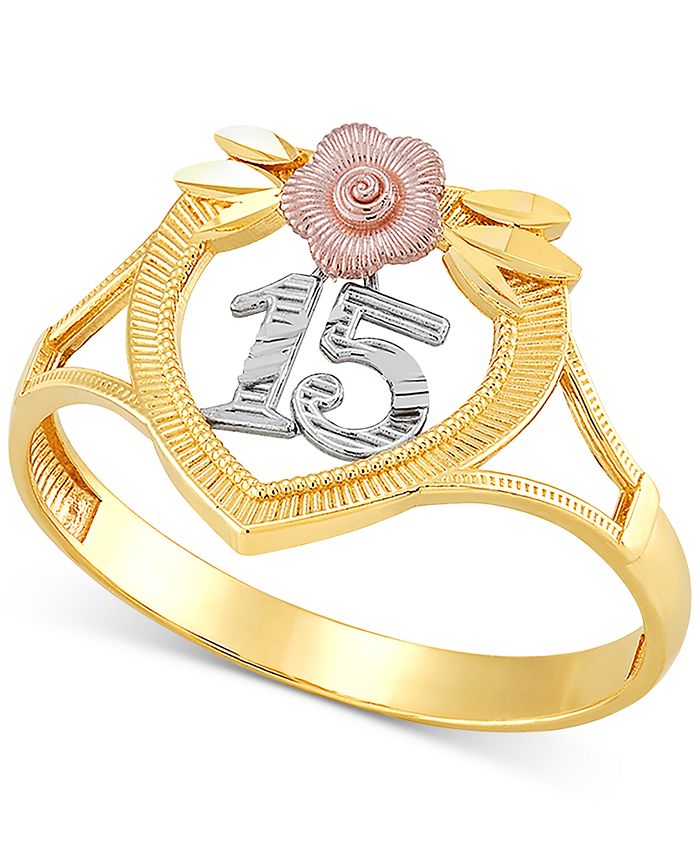 Macy's 15th Birthday Quinceañera Tricolor Ring in 14k Gold, Rose Gold