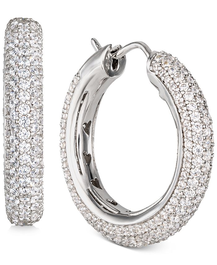 Macy's Cubic Zirconia Pavé Small Hoop Earrings in Sterling Silver, 1
