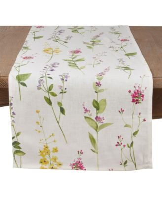 Льняная настольная дорожка Saro Lifestyle с акварельным цветочным рисунком на ножках