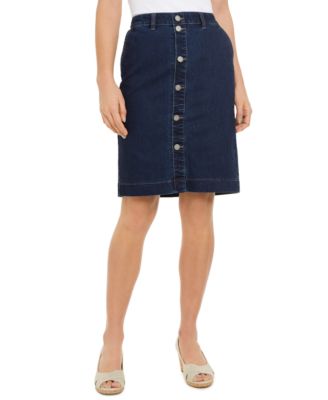 knee length denim skirt with buttons