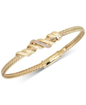 Macy's Diamond Twist Bangle Bracelet (1/8 Ct. T.w.) In 18k Gold-Plated ...