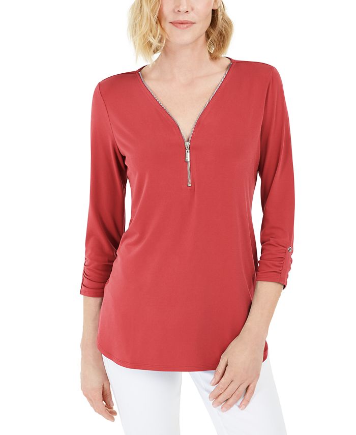 JM Collection ZipperTrim 3/4Sleeve Top, Created for Macy's & Reviews