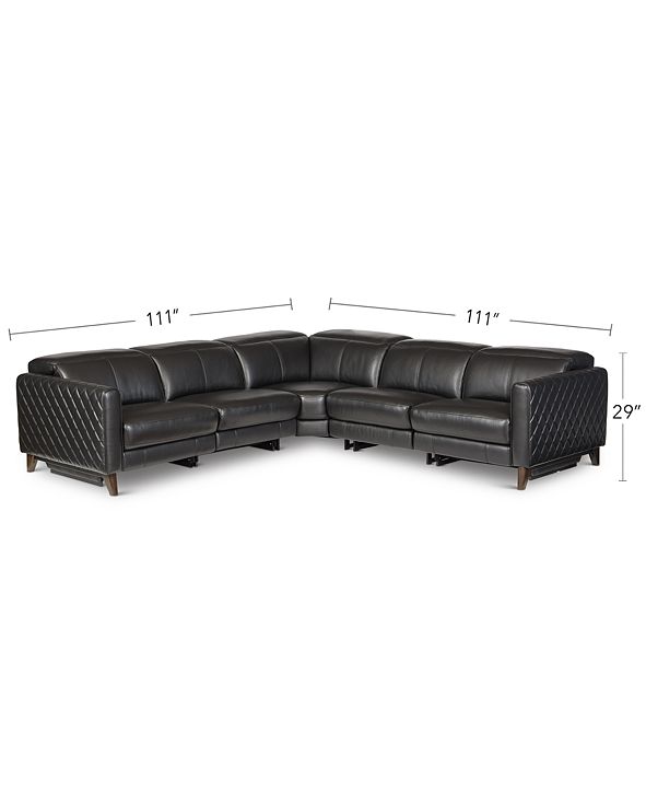 Furniture Jaconna 5Pc. Leather Sectional with 3 Power Recliners
