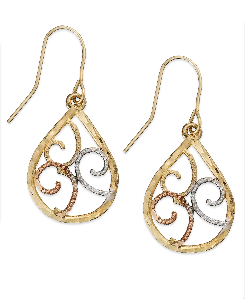 10k Tri Tone Gold Earrings, Filigree Earrings   Earrings   Jewelry & Watches