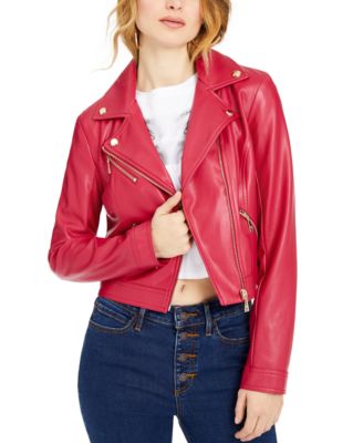 guess red leather jacket womens