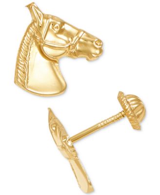 Horse Head Stud Earrings in 10k Gold 