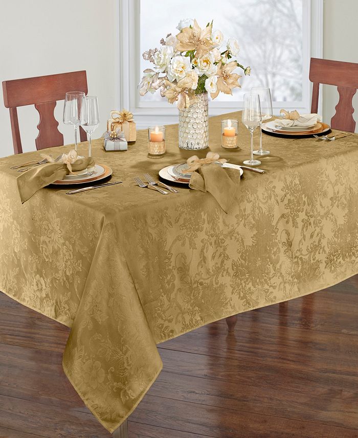 Elrene Elrene Poinsettia Jacquard Holiday Tablecloth 52" x 70" & Reviews Table Linens