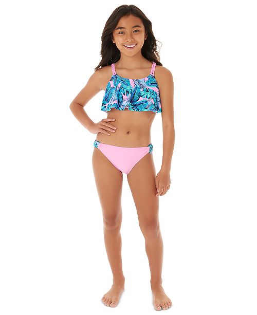 Glitter Beach Big Girls 2 Pc Funky Foliage Flounce Bikini Reviews Swimwear Kids Macy S