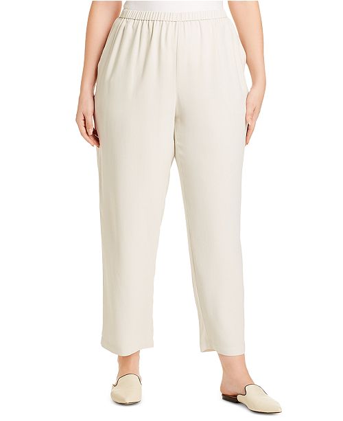 Eileen Fisher Plus Size Straight Fit Silk Pull On Pants Reviews Pants Leggings Plus Sizes Macy S