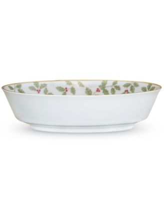Овальная миска для овощей Noritake Holly & Berry Gold, 9,75 дюйма, 32 унции.